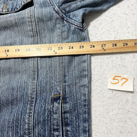 GB Black Label Men's Large Denim Jean Jacket Light Blue Distressed Metal Buttons - Picture 7 of 12